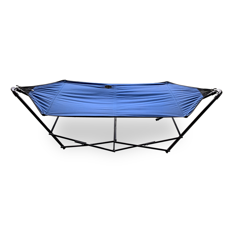 Kannettava taitettava riippumatto Lounge Camping Bed teräsrunko jalusta w/kantolaukku sininen