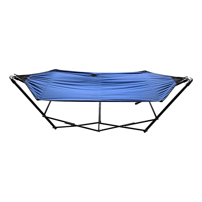Kannettava taitettava riippumatto Lounge Camping Bed teräsrunko jalusta w/kantolaukku sininen